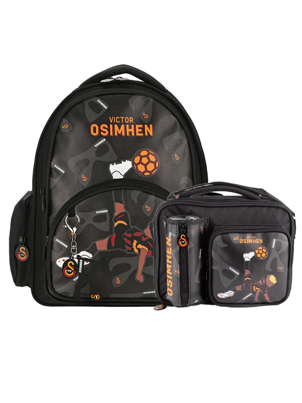 3 Bölmeli Victor Osimhen Suni Deri Okul Çantası + Beslenme Çantası