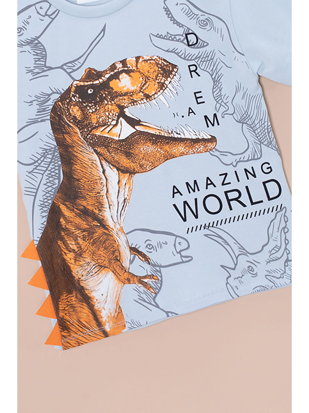 Mavi Dinozor Baskılı Bisiklet Yaka Erkek Bebek Tişört 20950-1