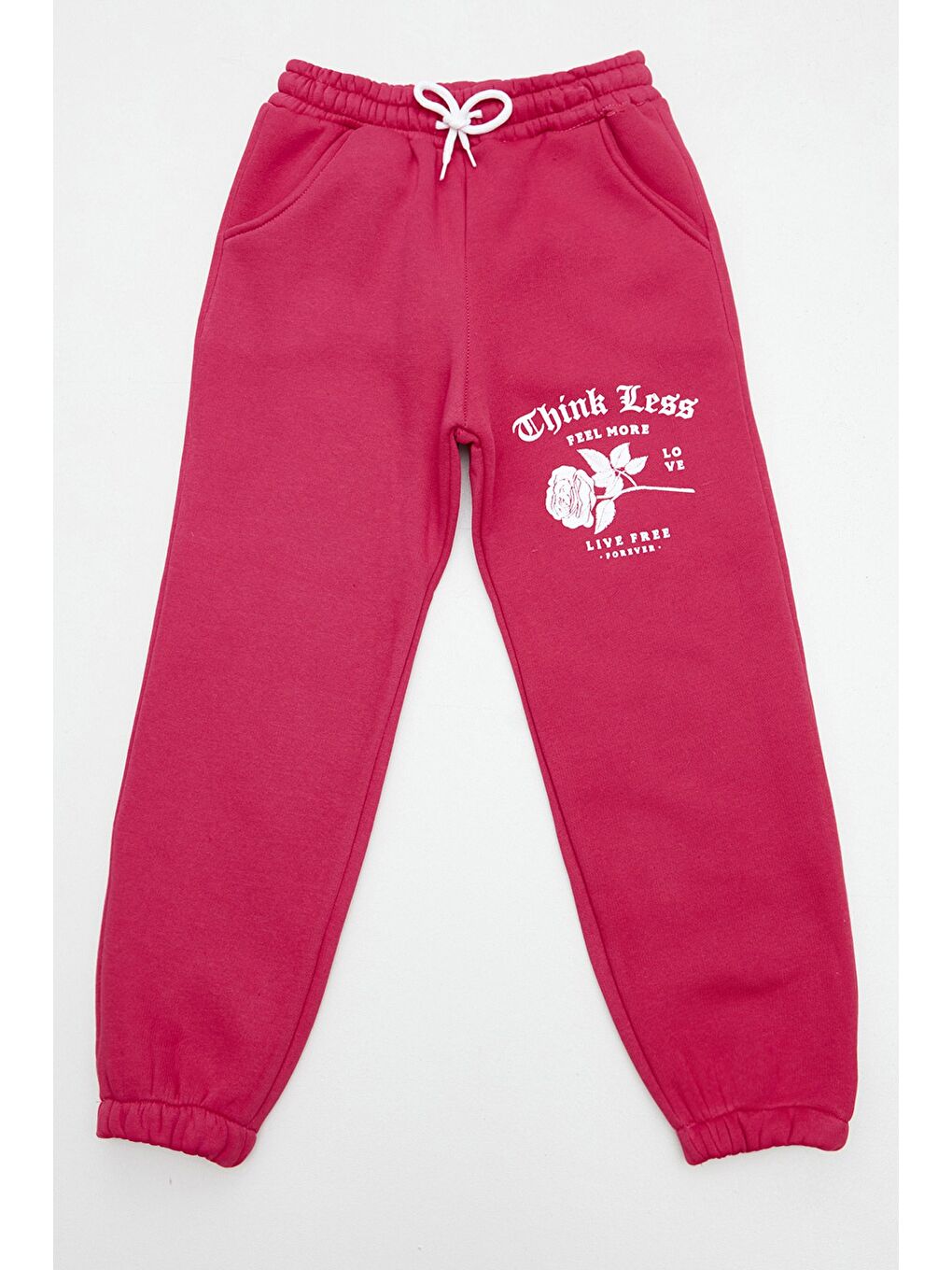 Fuşya Gül Ve Yazı Baskılı Beli Lastikli Kız Çocuk Eşofman Altı