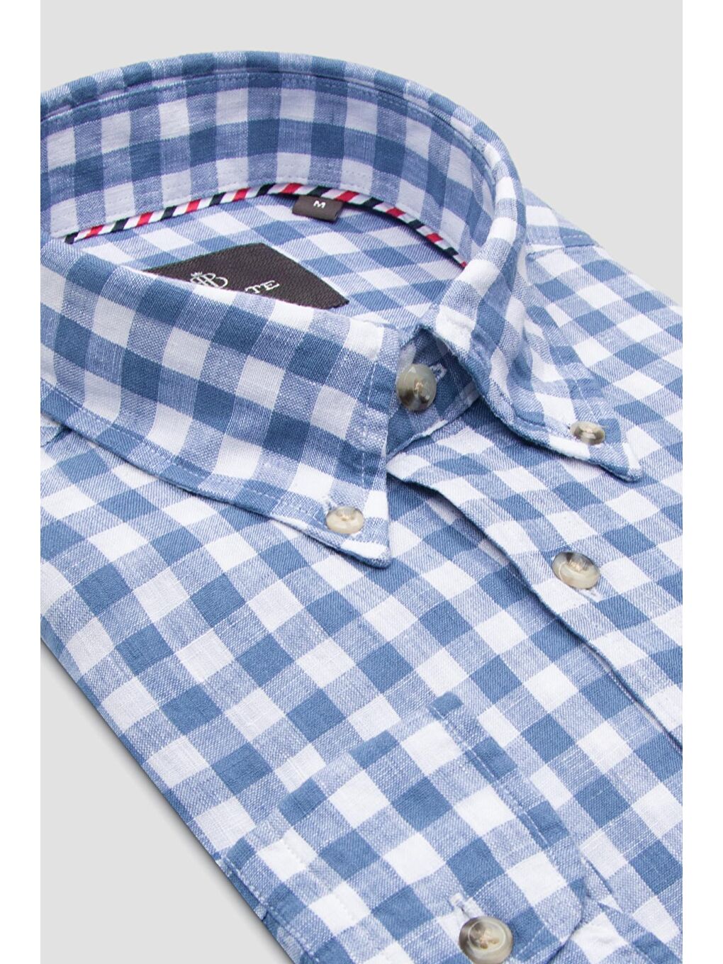 Sorento Keten Keten Comfort Fit Koyu Mavi Düğmeli Yaka Erkek Kareli Gömlek-1