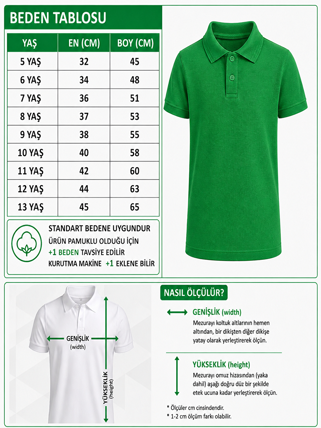 Yeşil Kids Polo Yaka Basic Kısa Kollu Çocuk Tişört-1
