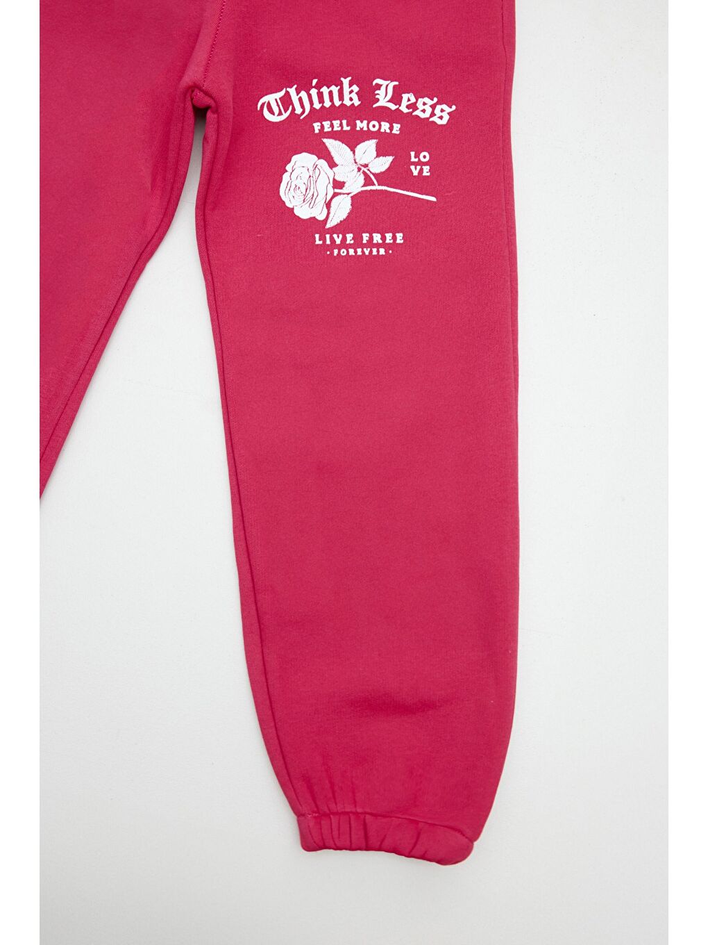 Fuşya Gül Ve Yazı Baskılı Beli Lastikli Kız Çocuk Eşofman Altı-1