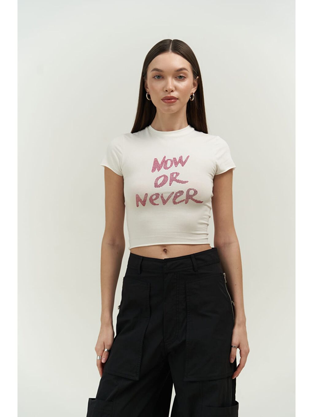 Mai Collection Beyaz Now Or Never Beyaz Penye Crop - 1