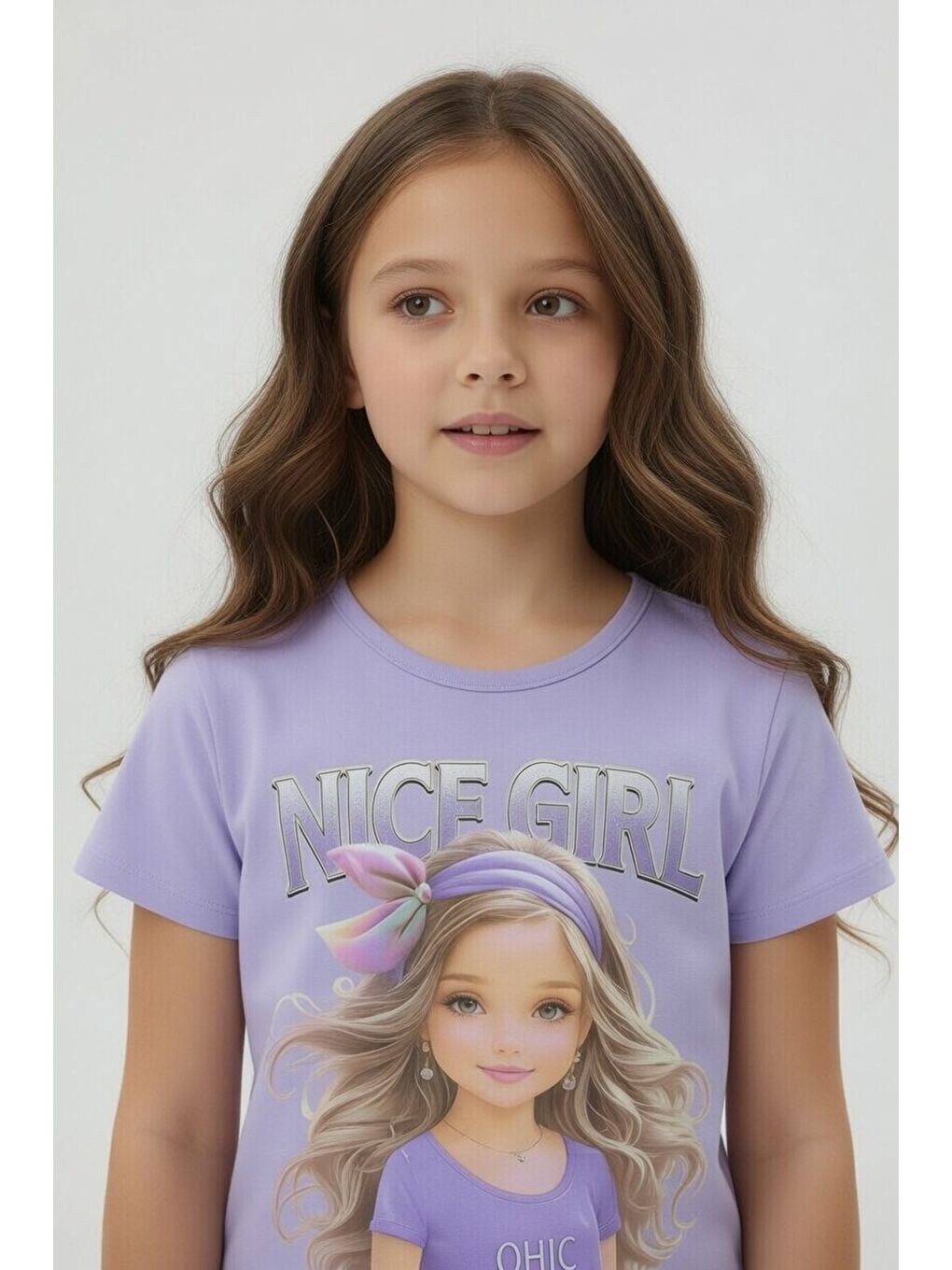 Lila Kız Karakter Baskılı Geniş Paça Pantolonlu 2li Kız Çocuk Takım 23802-2