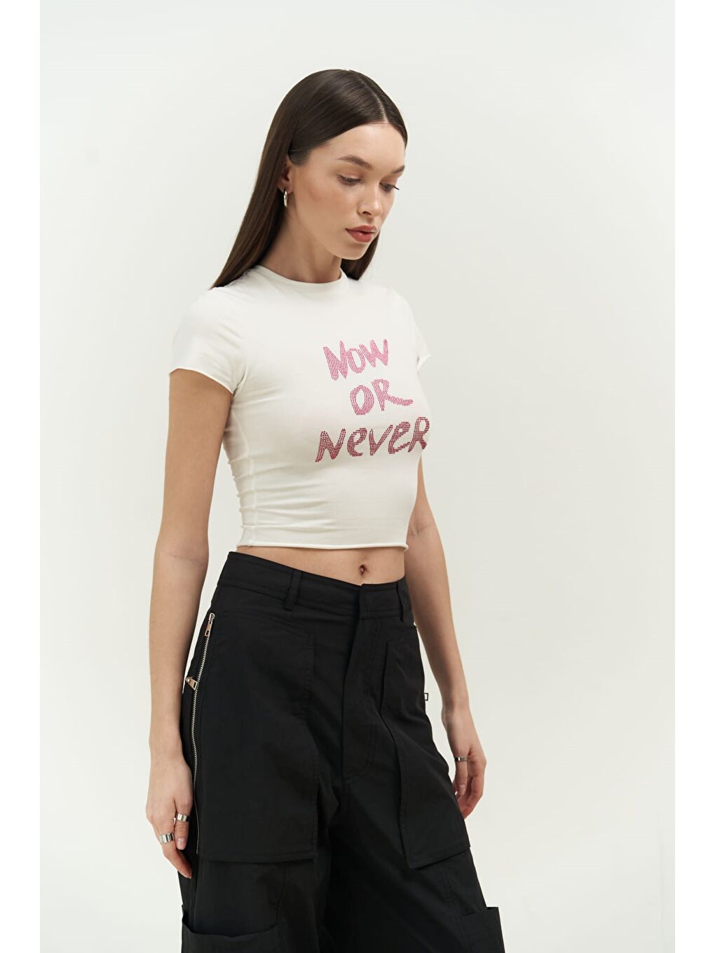 Mai Collection Beyaz Now Or Never Beyaz Penye Crop - 2