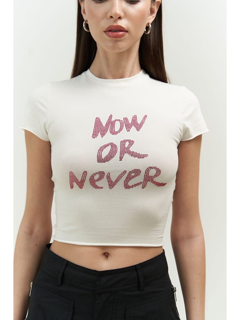 Mai Collection Beyaz Now Or Never Beyaz Penye Crop - 4