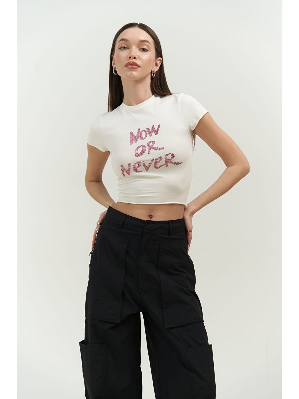 Mai Collection Beyaz Now Or Never Beyaz Penye Crop - 6