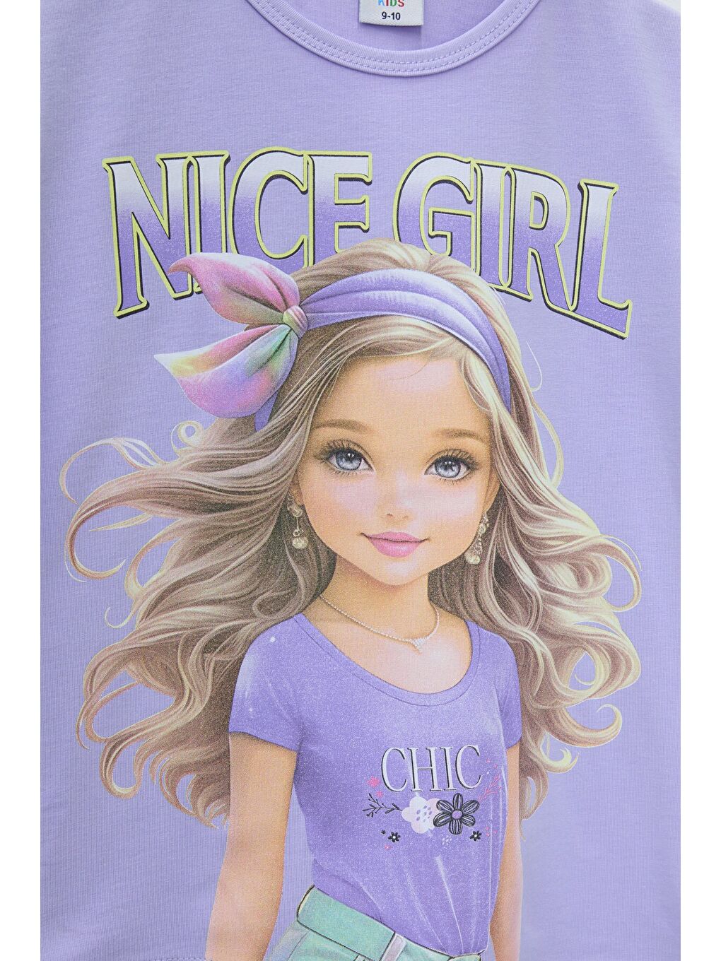 Lila Kız Karakter Baskılı Geniş Paça Pantolonlu 2li Kız Çocuk Takım 23802-3