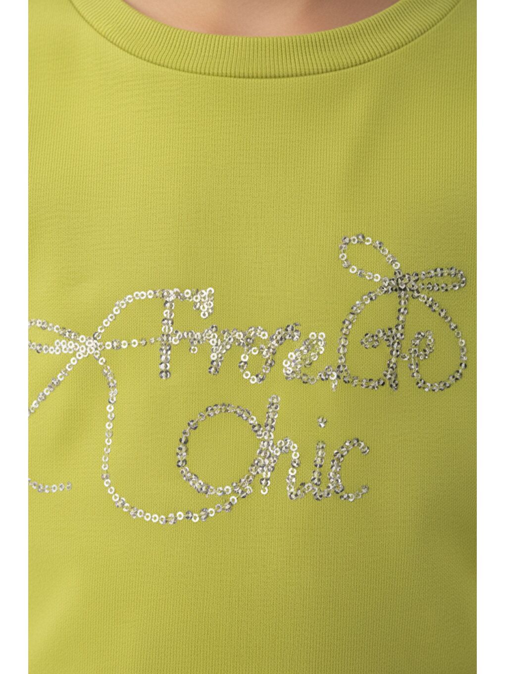 Yeşil Kız Çocuk 2'li Takım Taş İşlemi Bisiklet Yaka Kısa Kollu Tişört & Taş İşlemeli Beli Lastikli Bol Pa-4