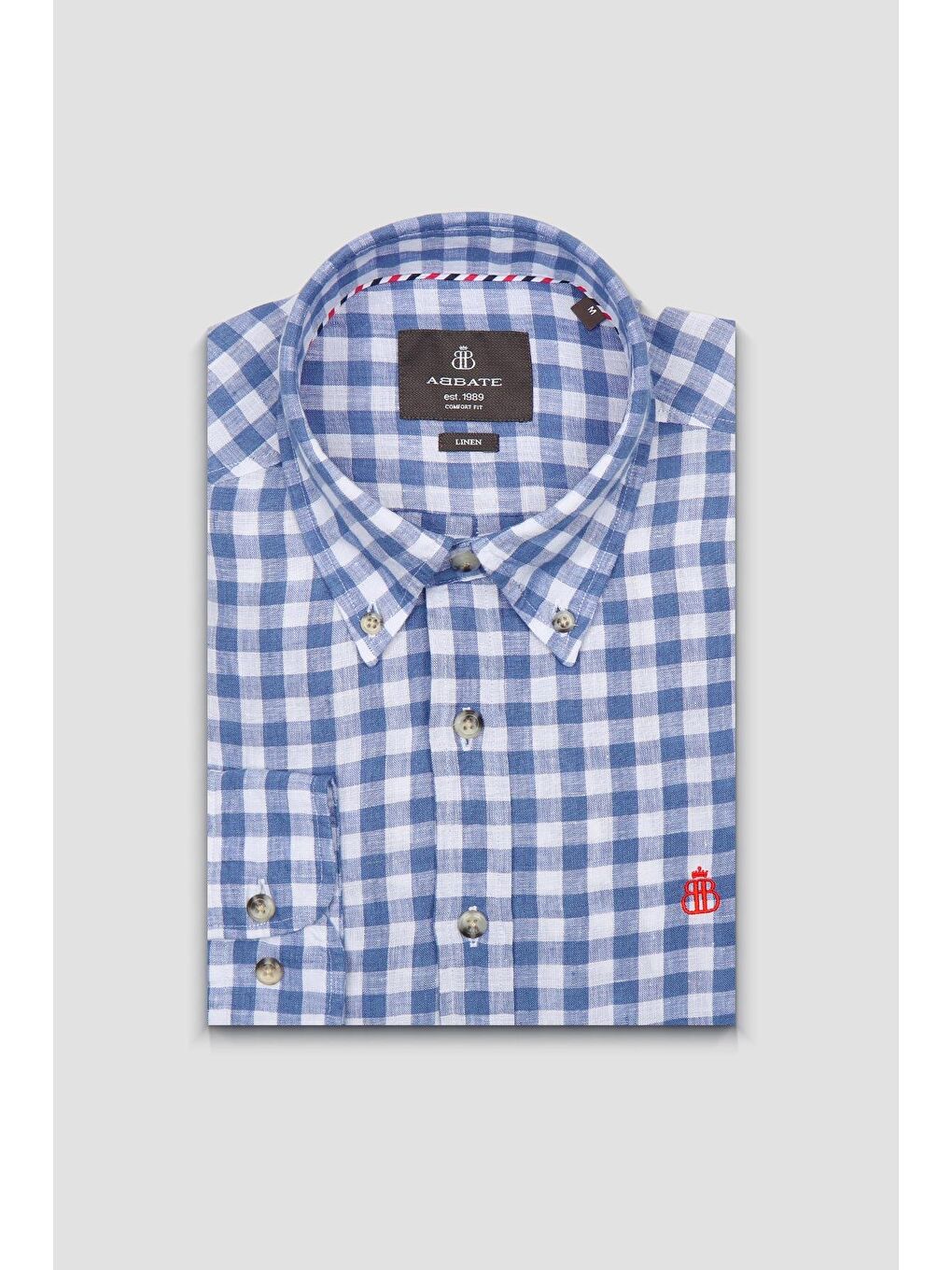 Sorento Keten Keten Comfort Fit Koyu Mavi Düğmeli Yaka Erkek Kareli Gömlek-4