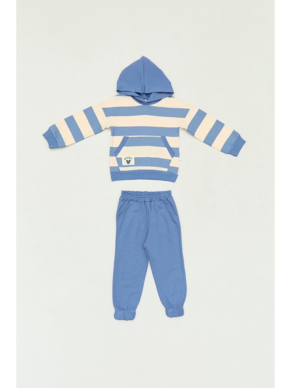 İndigo Çizgili Kapüşonlu Kanguru Cepli 2 Li Erkek Çocuk Takım