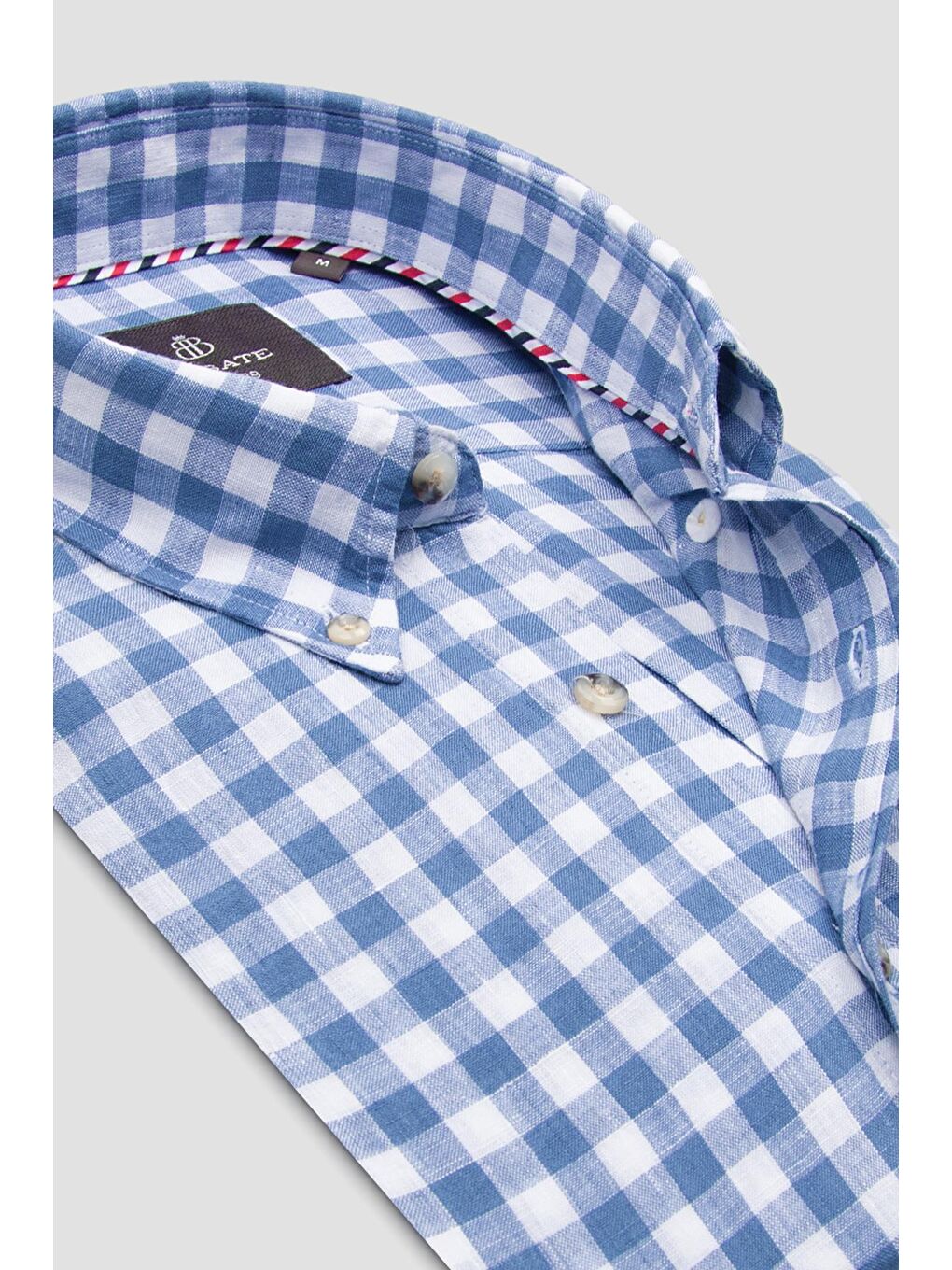 Sorento Keten Keten Comfort Fit Koyu Mavi Düğmeli Yaka Erkek Kareli Gömlek-5
