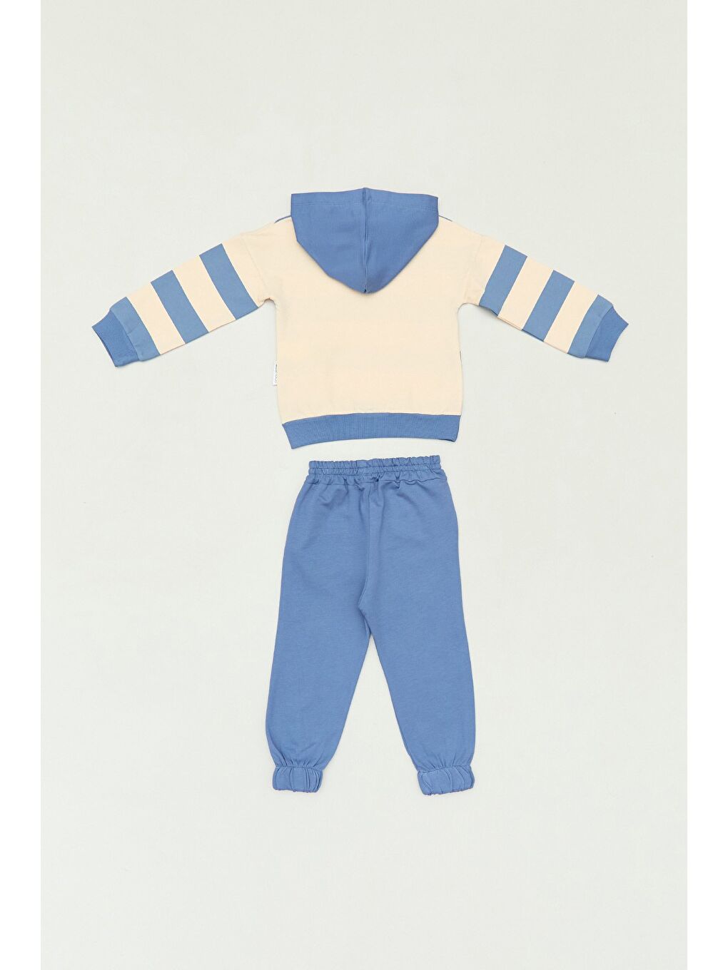 İndigo Çizgili Kapüşonlu Kanguru Cepli 2 Li Erkek Çocuk Takım-1