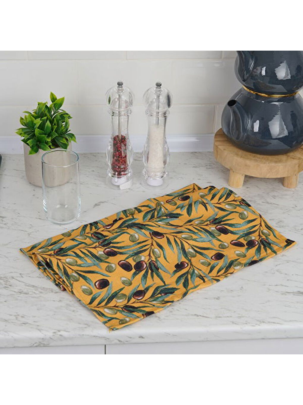 Kahverengi Soft Olive Mutfak Havlusu - Hardal - 40x66 cm