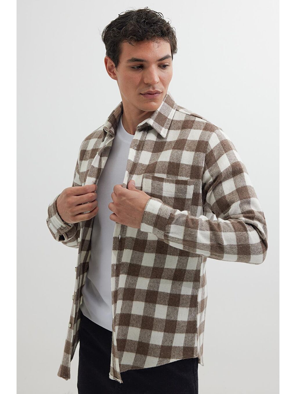 Karışık Erkek Slim Fit Dar Kesim Uzun Kollu Cepli Kareli Dama Desenli Kışlık Oduncu Gömlek-1