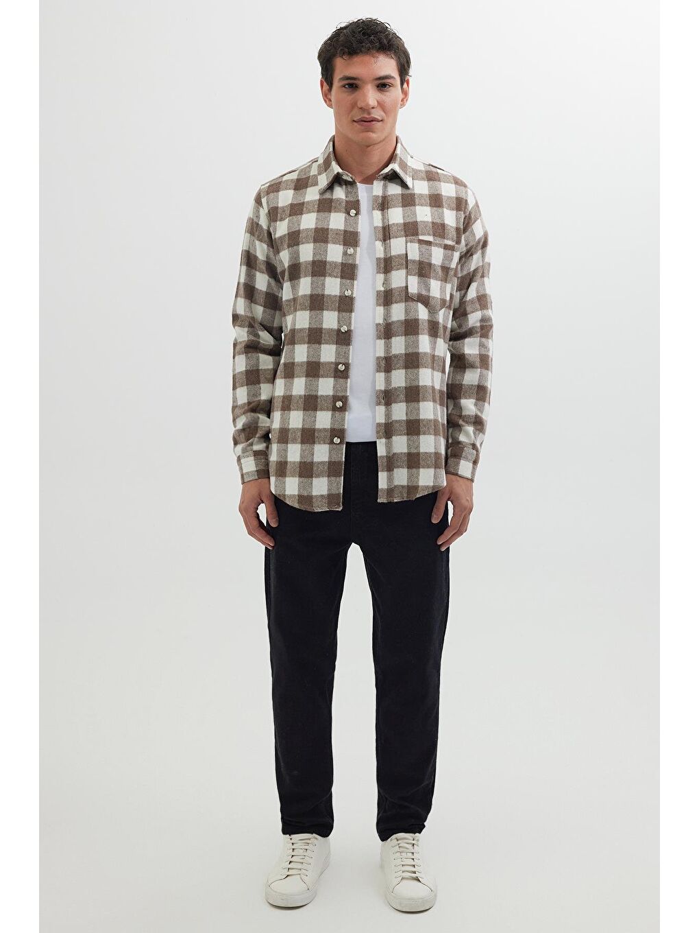 Karışık Erkek Slim Fit Dar Kesim Uzun Kollu Cepli Kareli Dama Desenli Kışlık Oduncu Gömlek-3