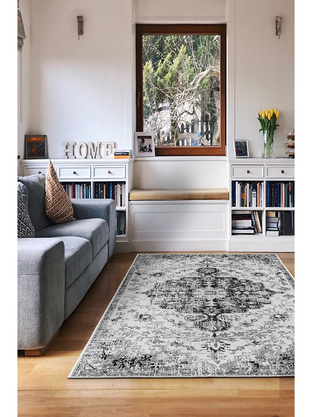 Siyah Dekoratif Özel Tasarım Yıkanabilir İnce Kaymaz Tabanlı Modern Halı KECE FR15-1