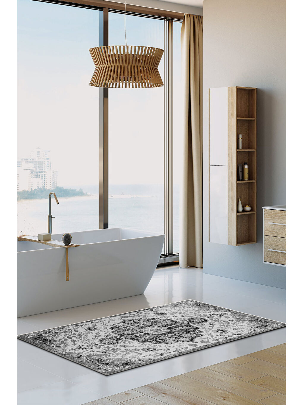 Siyah Dekoratif Özel Tasarım Yıkanabilir İnce Kaymaz Tabanlı Modern Halı KECE FR15-3