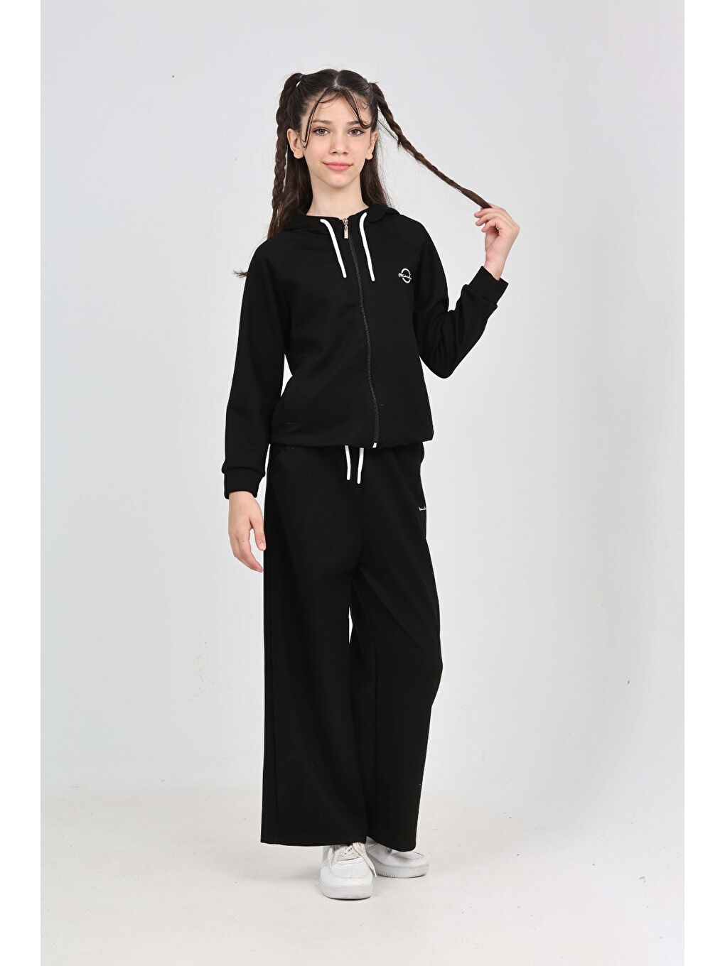 Siyah Kız Çocuk Minimalizm Baskılı Eşofman Takım-2