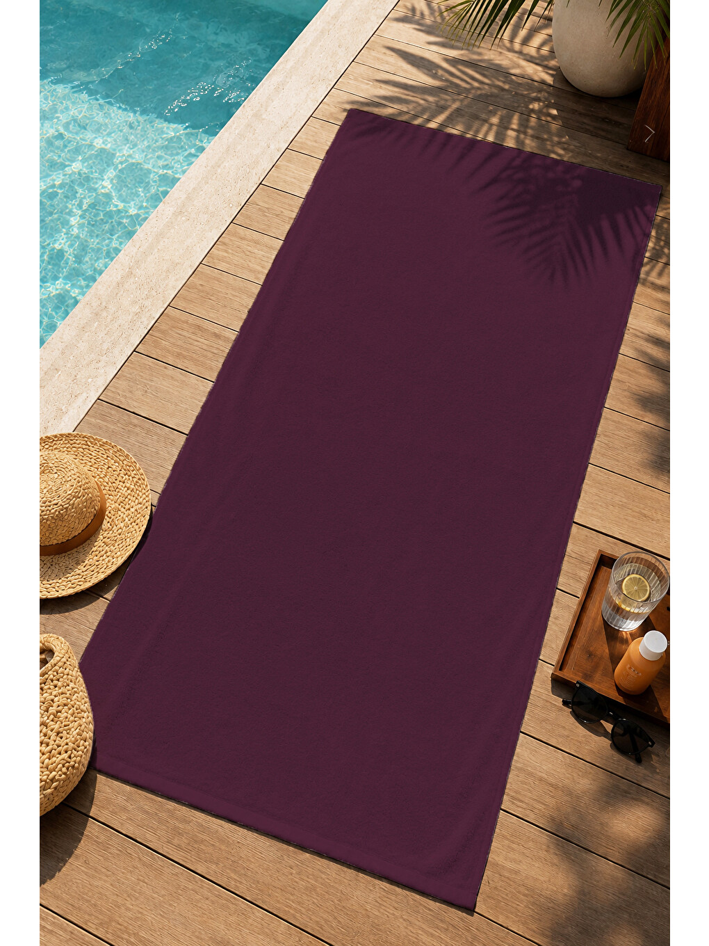 Modern Minimal Bordo Mor Sade Tek Renkli Desenli 70x150 Plaj Havlusu - Pamuklu Banyo Havlusu