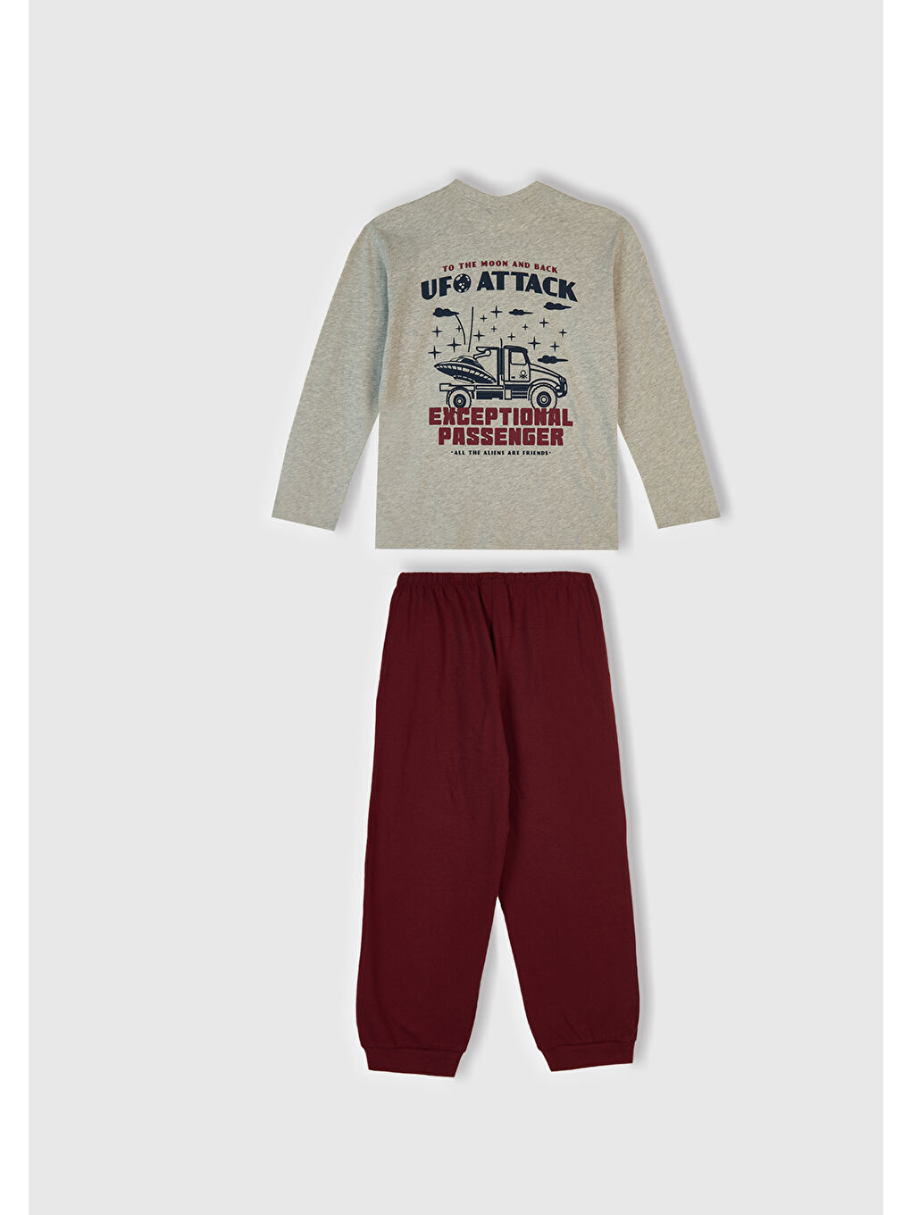 Erkek Çocuk Gri Melanj Üstü Baskılı Altı Cepli Pijama Takımı-1