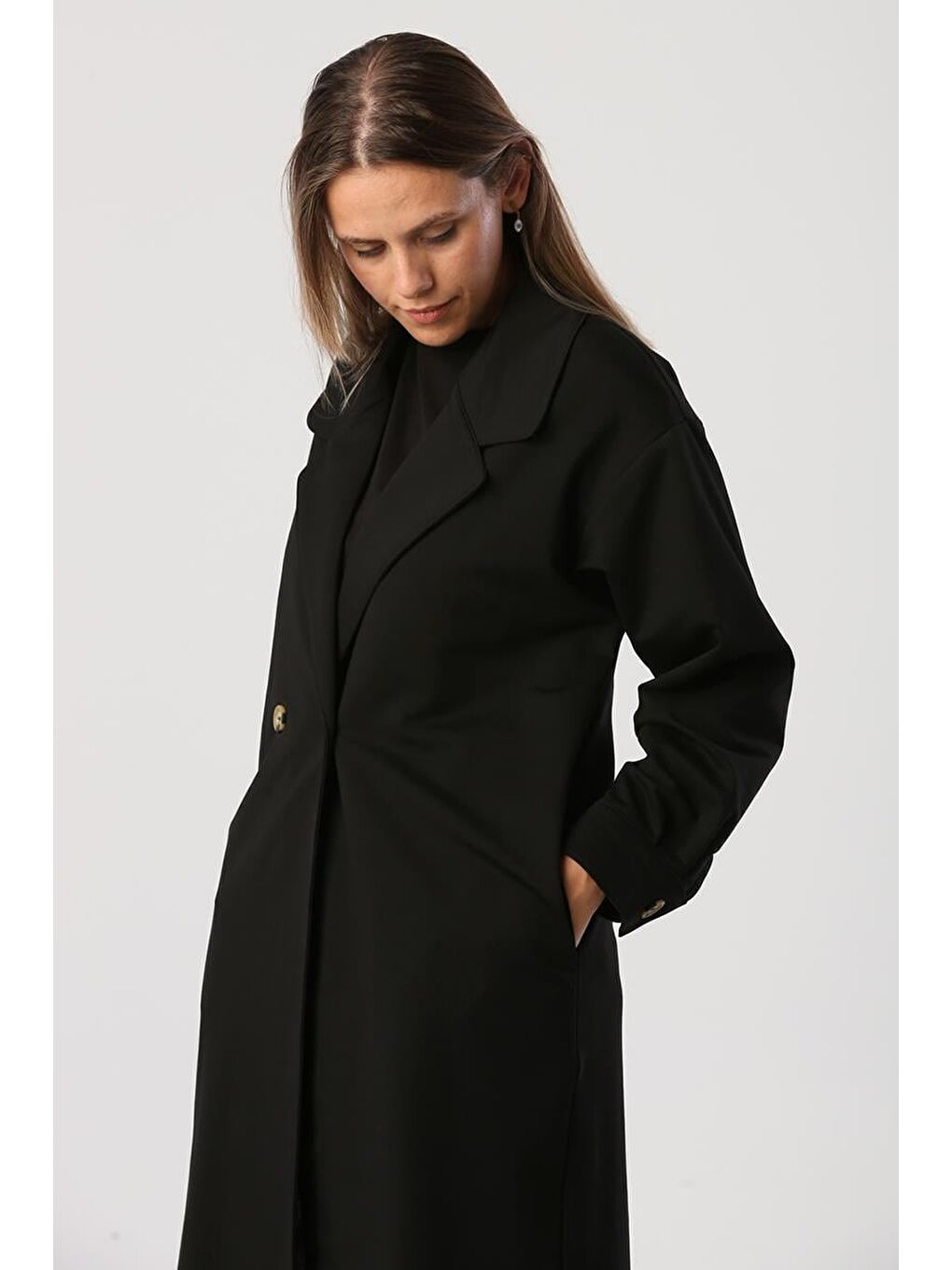 Siyah-Düğmeli Rahat Kalıp Örme Ceket-4