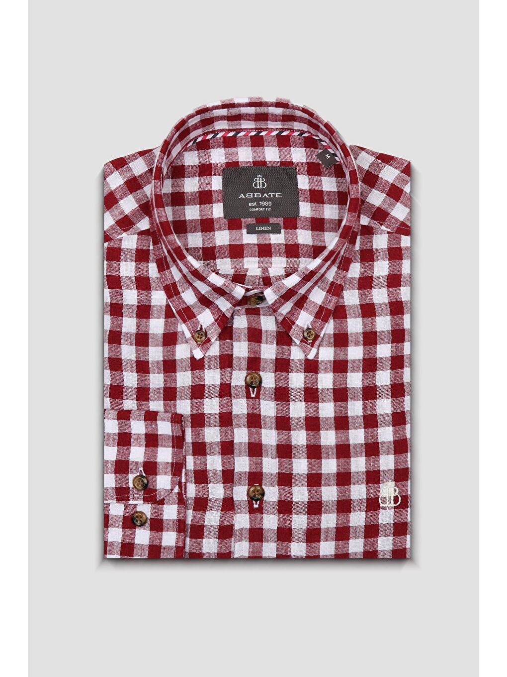 Sorento Keten Keten Comfort Fit Kırmızı Düğmeli Yaka Erkek Kareli Gömlek-4