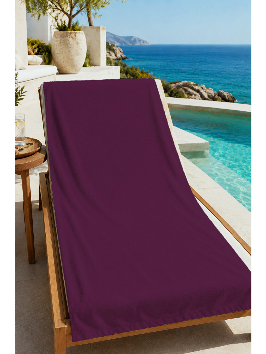 Modern Minimal Bordo Mor Sade Tek Renkli Desenli 70x150 Plaj Havlusu - Pamuklu Banyo Havlusu-3