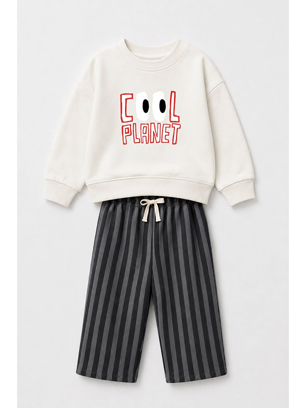 Erkek Çocuk Ekru Baskılı Sweatshirt Ve Antrasit Eşofman Alt Üst Takım-2