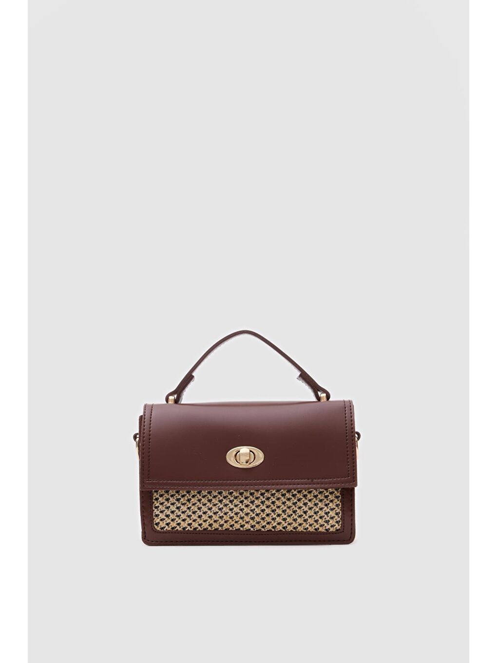 Kahverengi Oxxo Hasır Detaylı Çapraz Çanta Fındık Kabuğu