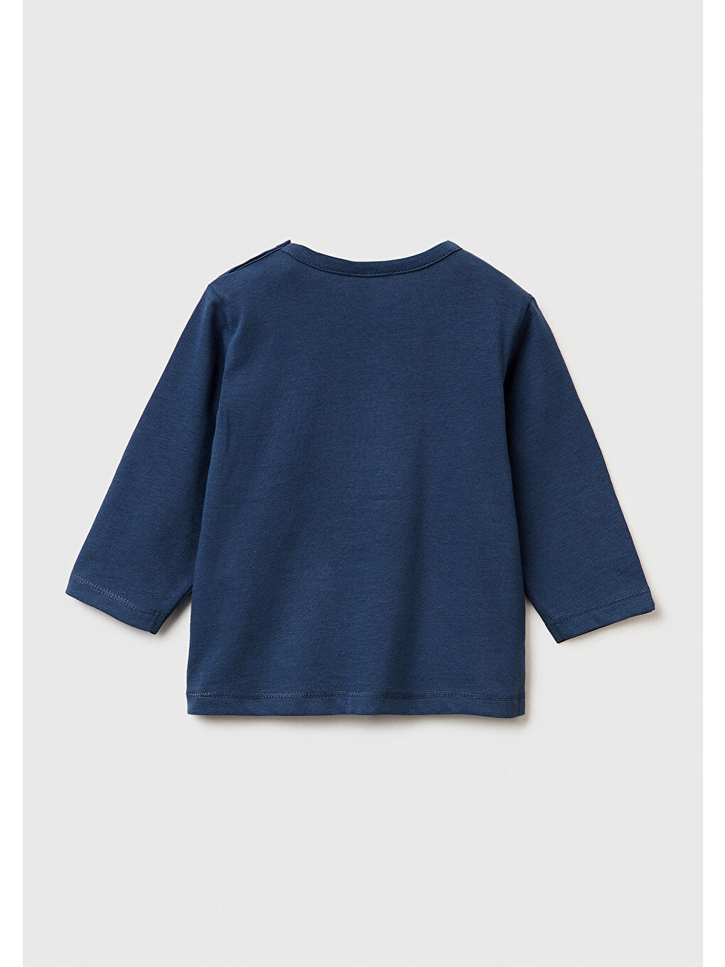 Bebek Lacivert Önü Baskılı Bisiklet Yaka Uzun Kollu T-shirt-1