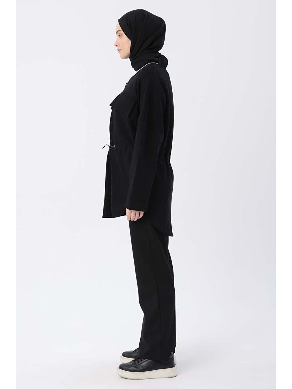 Siyah-Belden Büzgülü Cepli Ceket-2