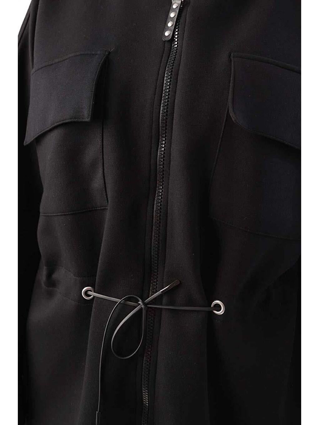 Siyah-Belden Büzgülü Cepli Ceket-5