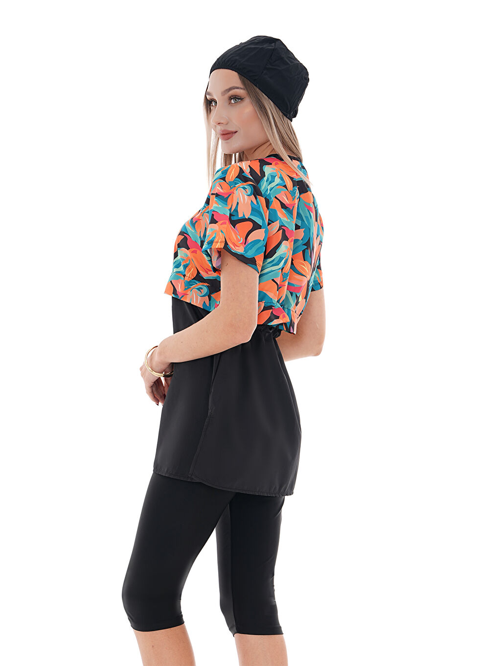 Turuncu Yarı Kapalı Tesettür Mayo 2508 Suna Karışık-1