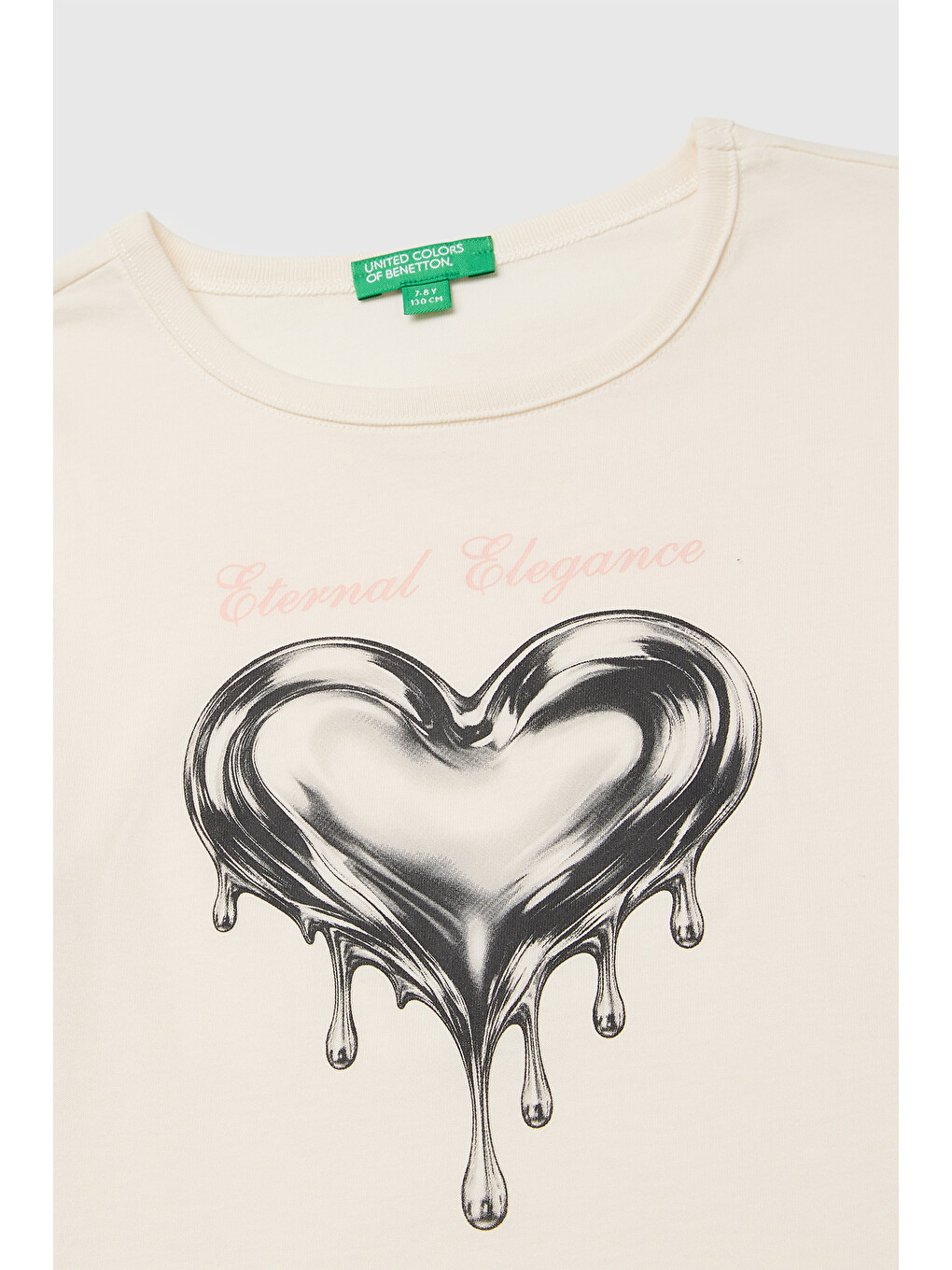 Kız Çocuk Ekru Uzun Kollu Önü Baskılı Bisiklet Yaka T-shirt-2