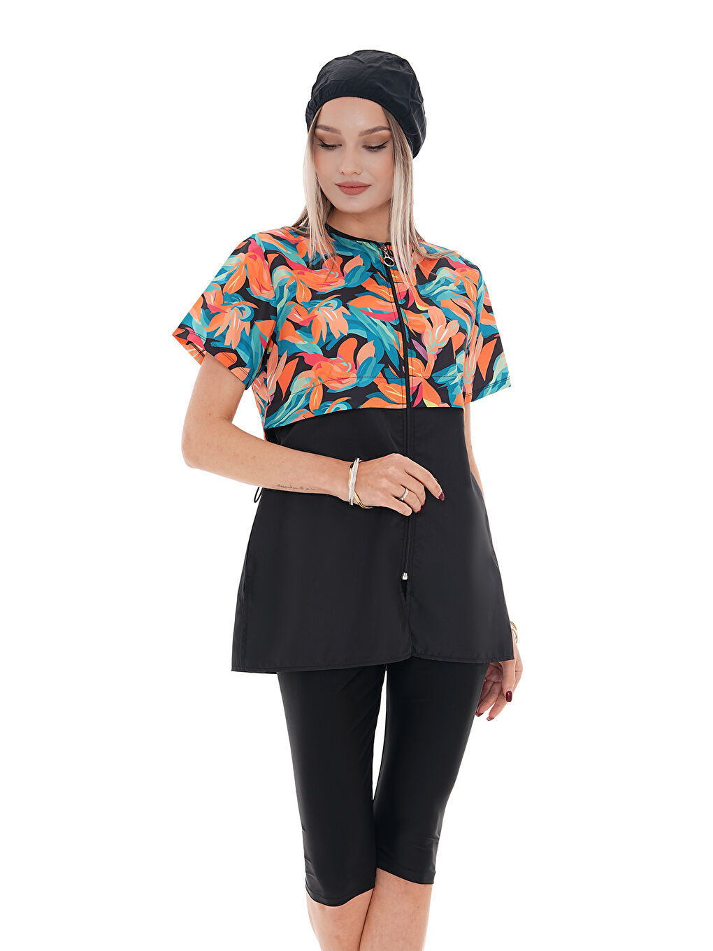 Turuncu Yarı Kapalı Tesettür Mayo 2508 Suna Karışık-2