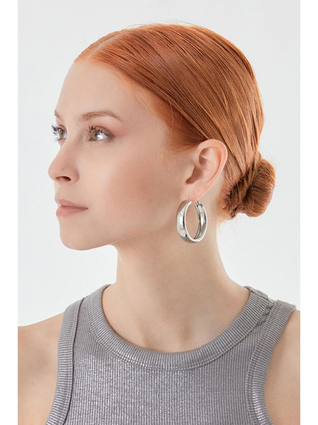 Gri Kalın Halkalı Klips Küpe-1