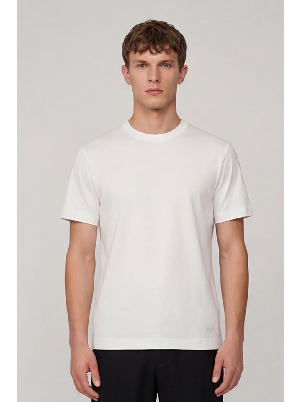Erkek Ekru Normal Kesim Regular Fit %100 Pamuk Bisiklet Yaka Basic Tişört