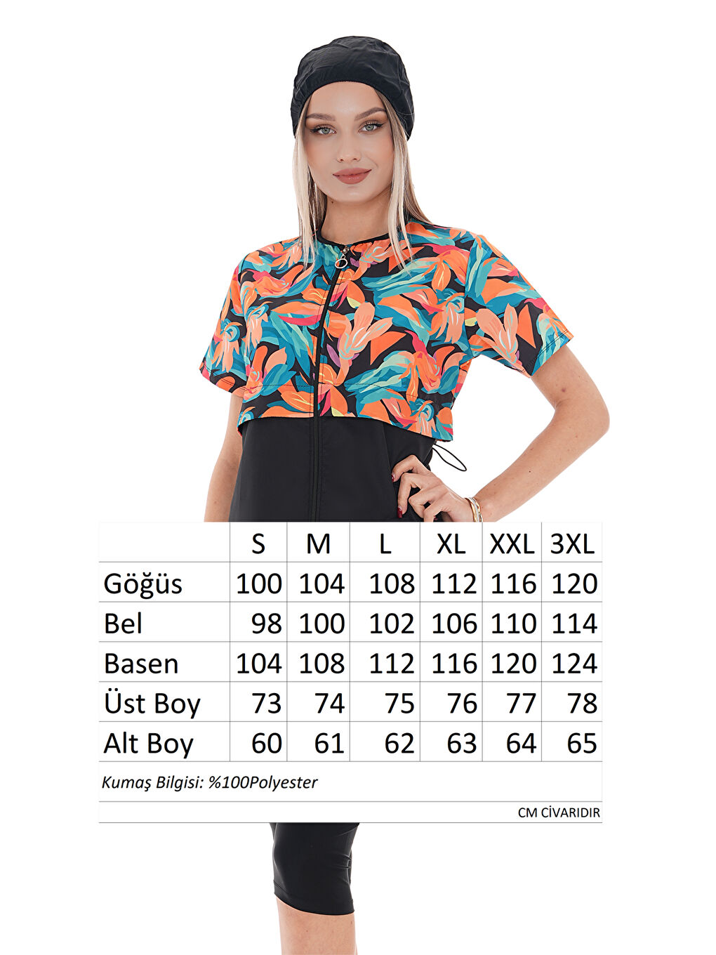 Turuncu Yarı Kapalı Tesettür Mayo 2508 Suna Karışık-3