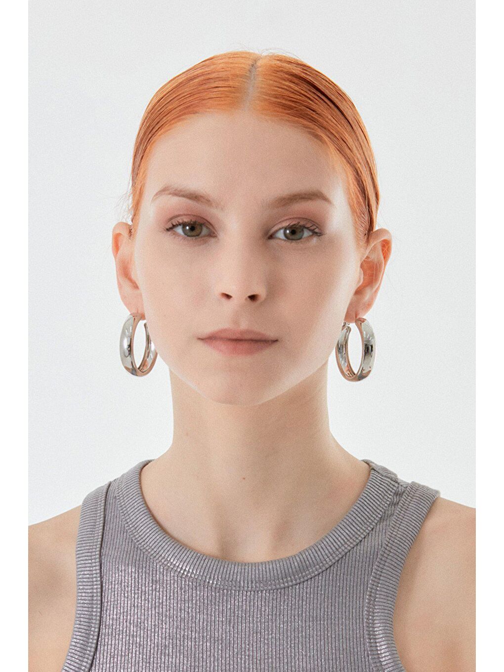 Gri Kalın Halkalı Klips Küpe-2