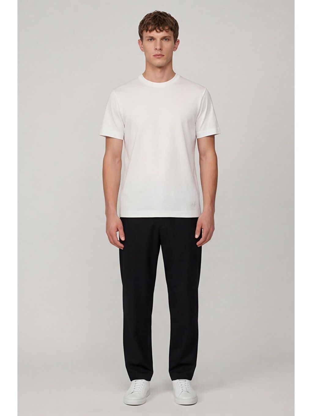 Erkek Ekru Normal Kesim Regular Fit %100 Pamuk Bisiklet Yaka Basic Tişört-1