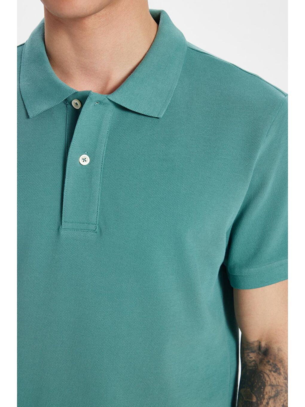 TUDORS Erkek Slim Fit Dar Kesim %100 Pamuk Yeşil Polo Yaka Tişört - 3