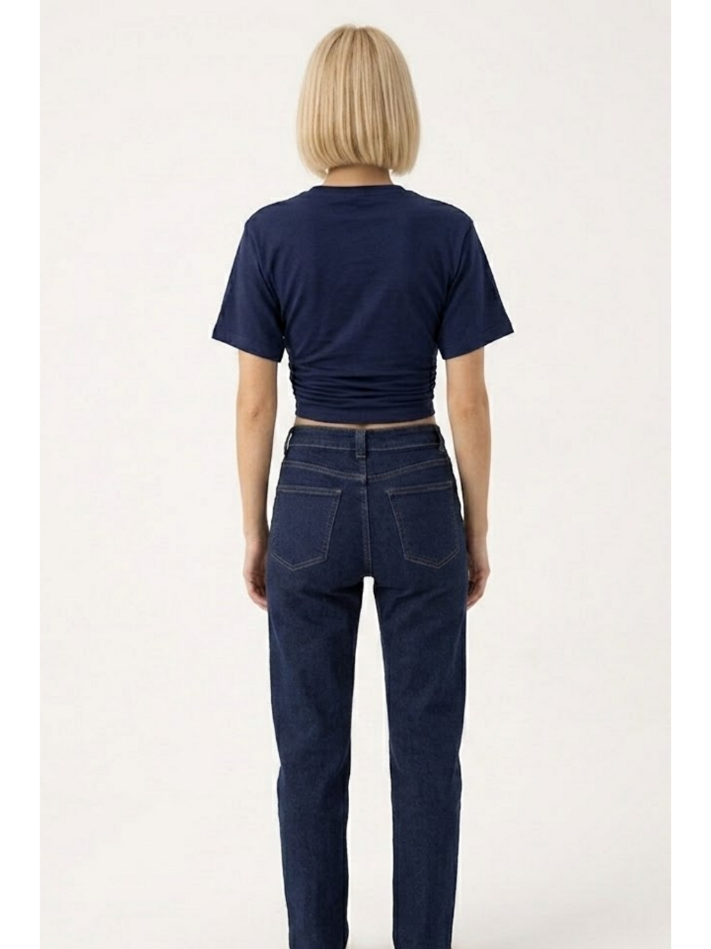 Kadın Fashion Slim Fit Lacivert Crop Tişört-4