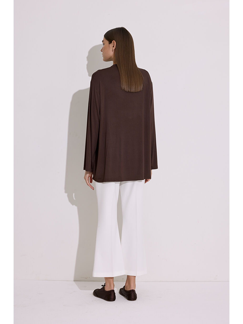 Dökümlü Uzun Kol Bluz Kahverengi-3