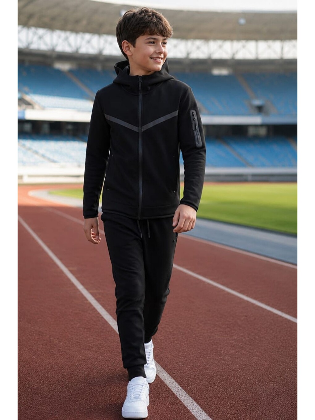Siyah Erkek Çocuk Tech Fleece Double Face Yeni Sezon Eşofman Takımı Esf7020-1