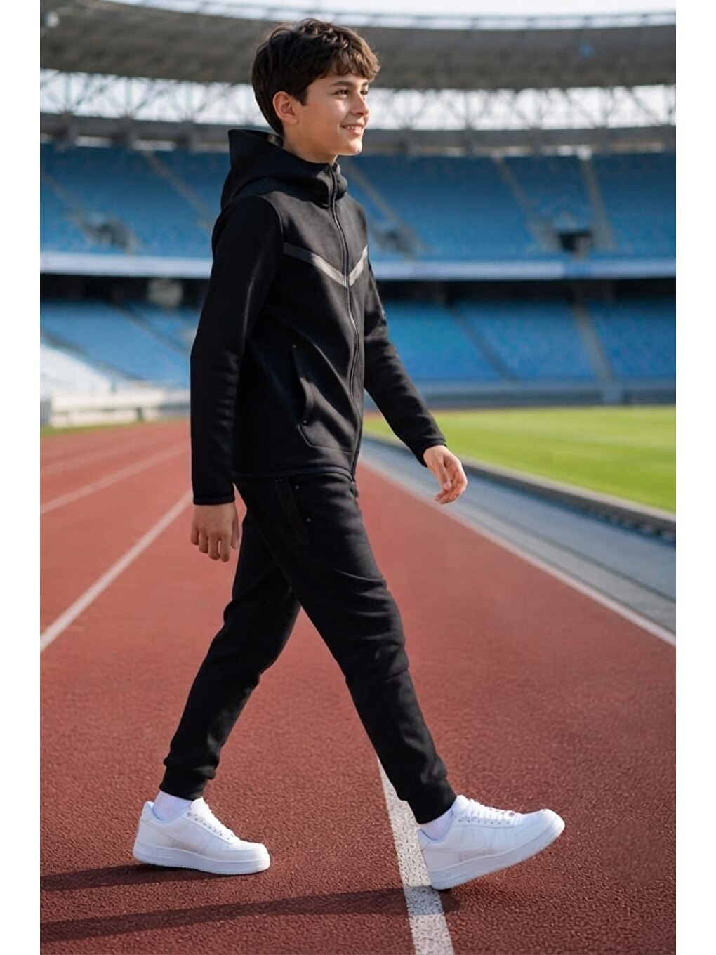 Siyah Erkek Çocuk Tech Fleece Double Face Yeni Sezon Eşofman Takımı Esf7020-2