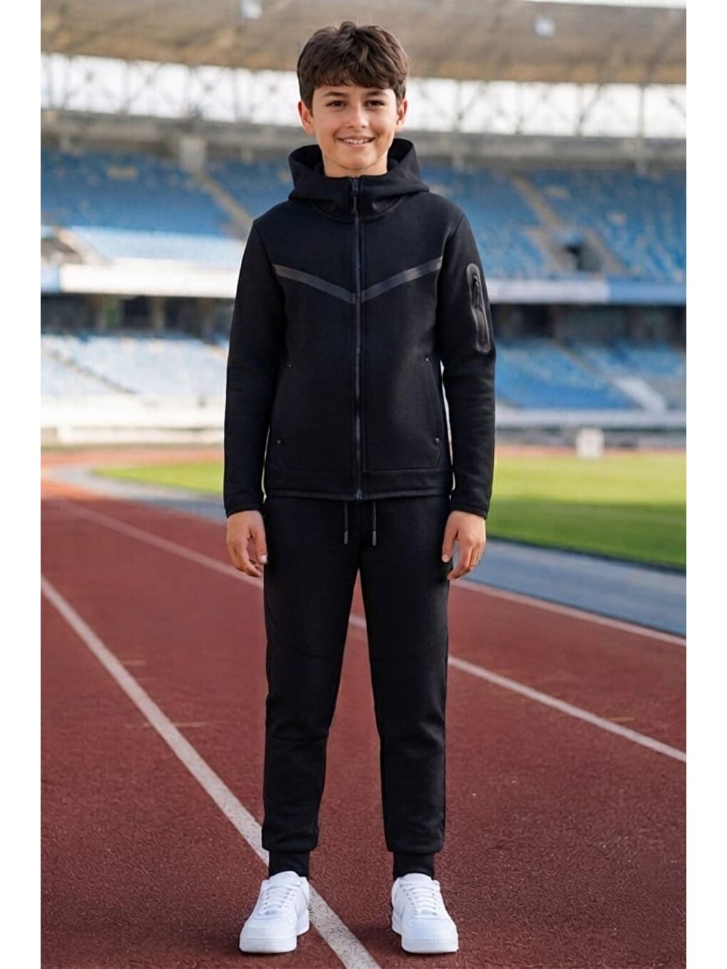 Siyah Erkek Çocuk Tech Fleece Double Face Yeni Sezon Eşofman Takımı Esf7020-3