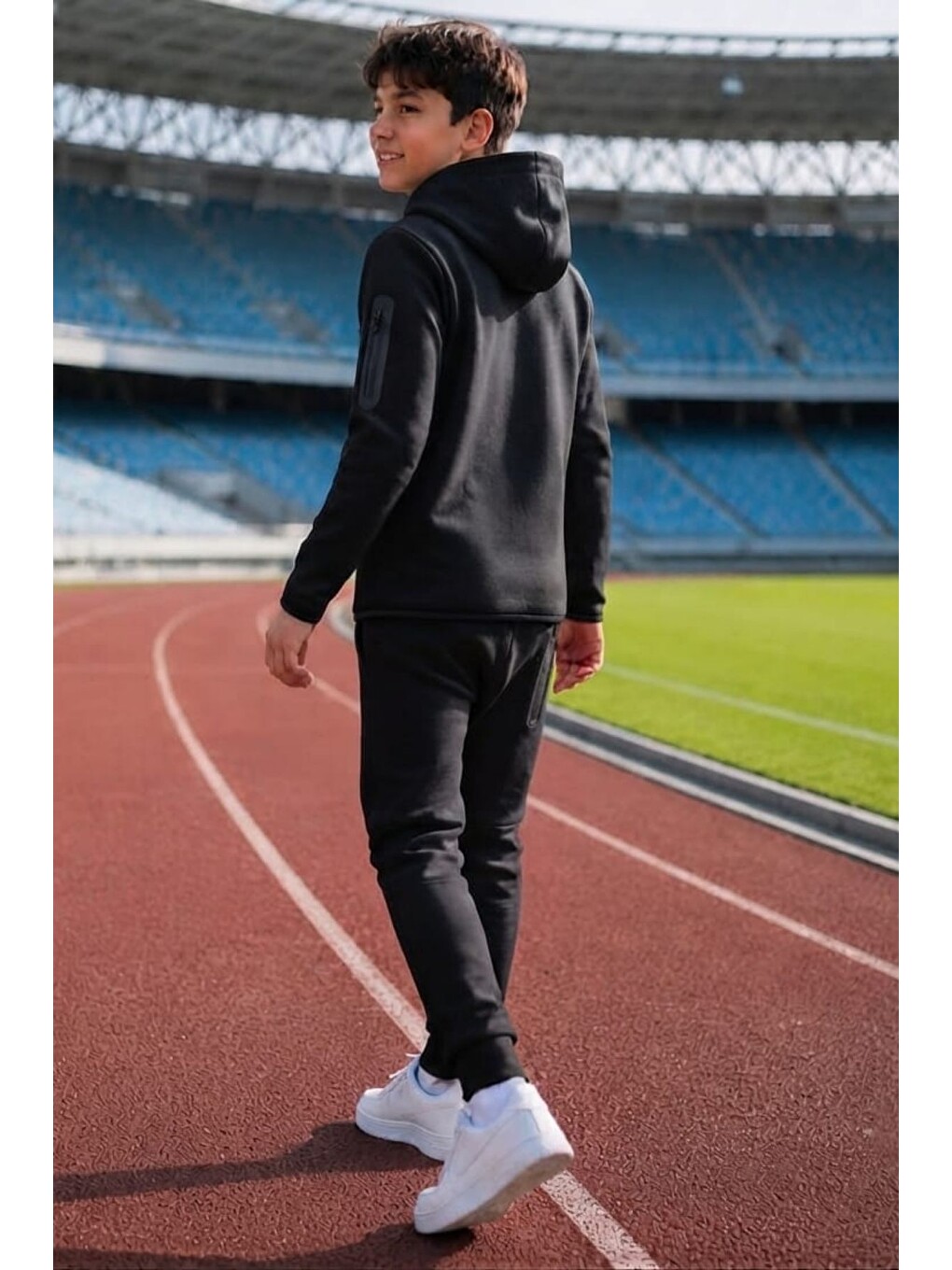 Siyah Erkek Çocuk Tech Fleece Double Face Yeni Sezon Eşofman Takımı Esf7020-5