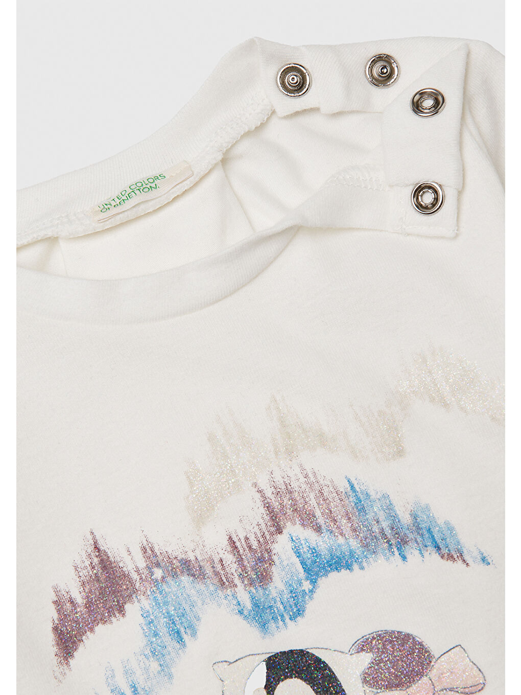 Bebek Ekru Önü Baskılı Yıldız Simli Uzun Kollu T-shirt-2
