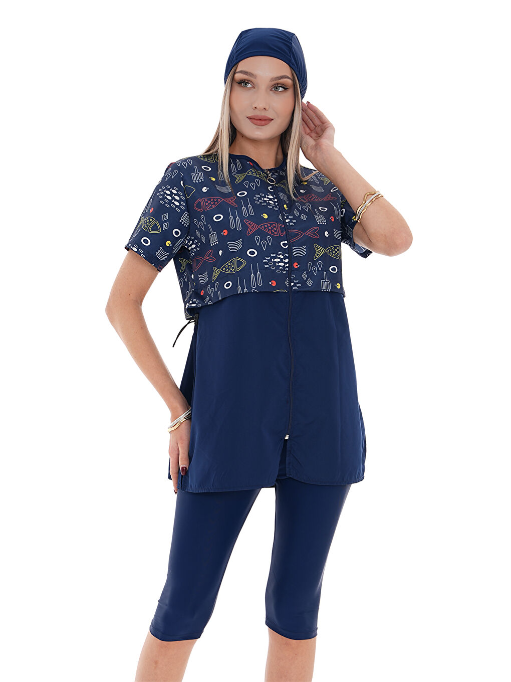 Lacivert Yarı Kapalı Tesettür Mayo 2508 Suna Balık